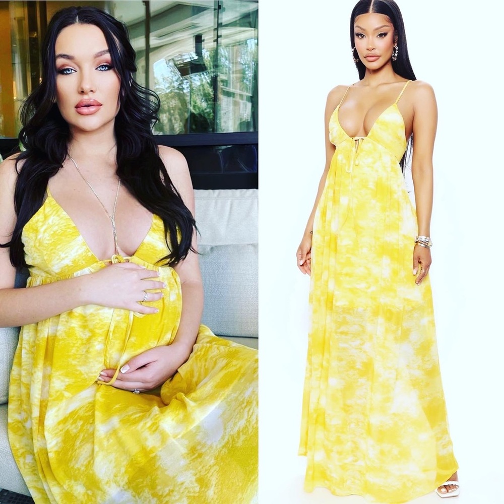 ✌🏼 NWT TIE DYE BOHO YELLOW MAXI BACK BOW DRESS XL 12 14 PERFECT FOR MATERNITY